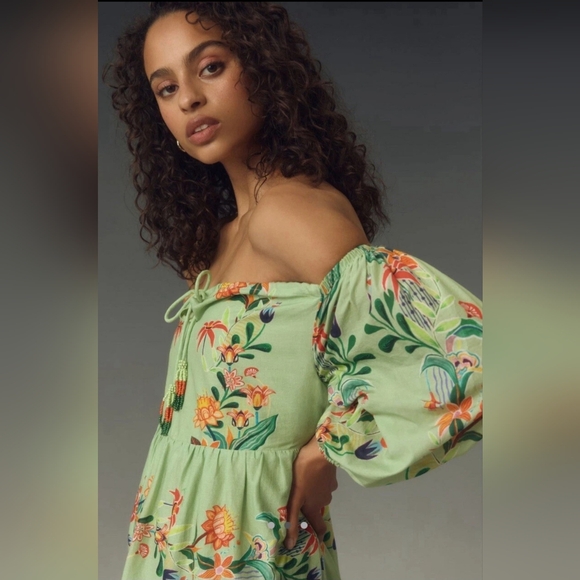 Farm Rio x Anthropologie Off-The-Shoulder Tiered Floral Midi Dress (XXS) - Picture 3 of 15